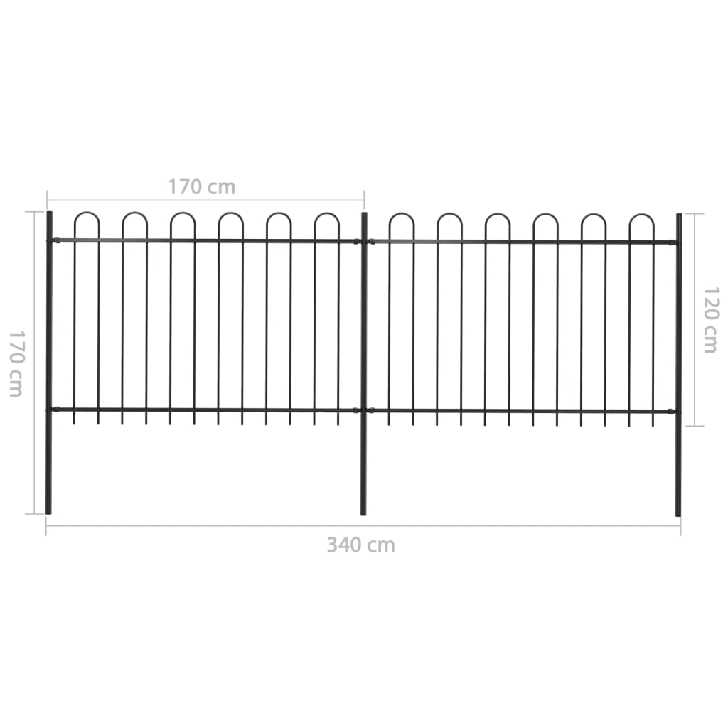 vidaXL Clôture de jardin avec dessus en cerceau Acier 3,4 x 1,2 m Noir