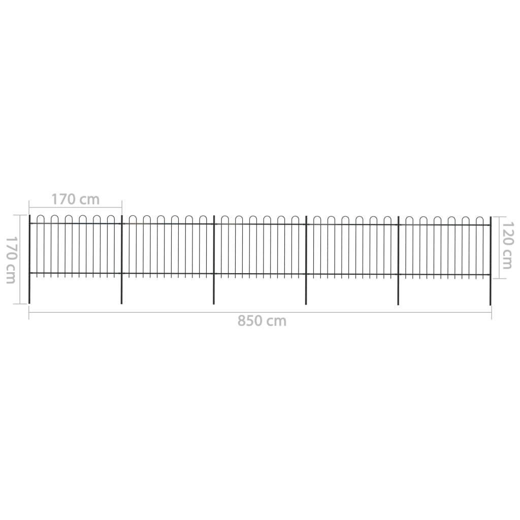 vidaXL Clôture de jardin avec dessus en cerceau Acier 8,5 x 1,2 m Noir