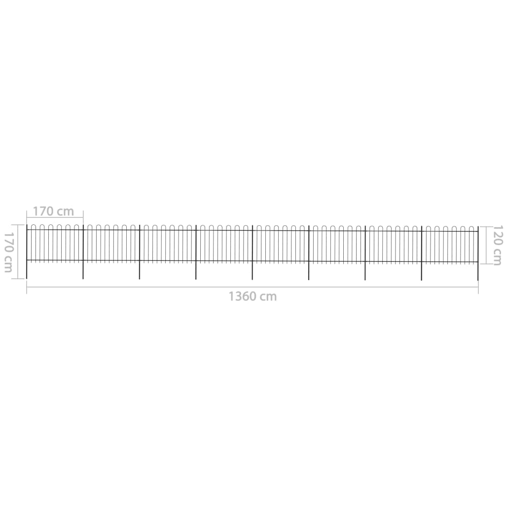 vidaXL Clôture de jardin avec dessus en cerceau Acier 13,6x1,2 m Noir