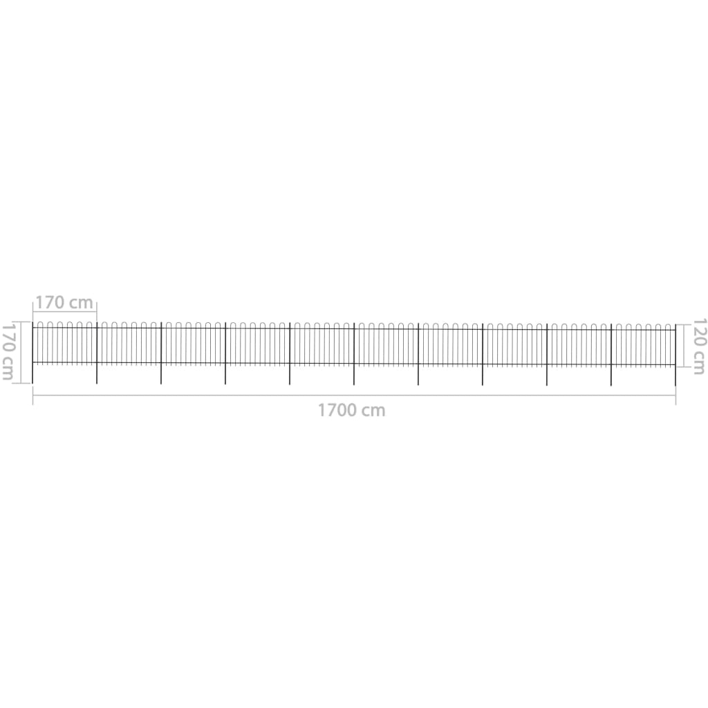 vidaXL Clôture de jardin avec dessus en cerceau Acier 17 x 1,2 m Noir