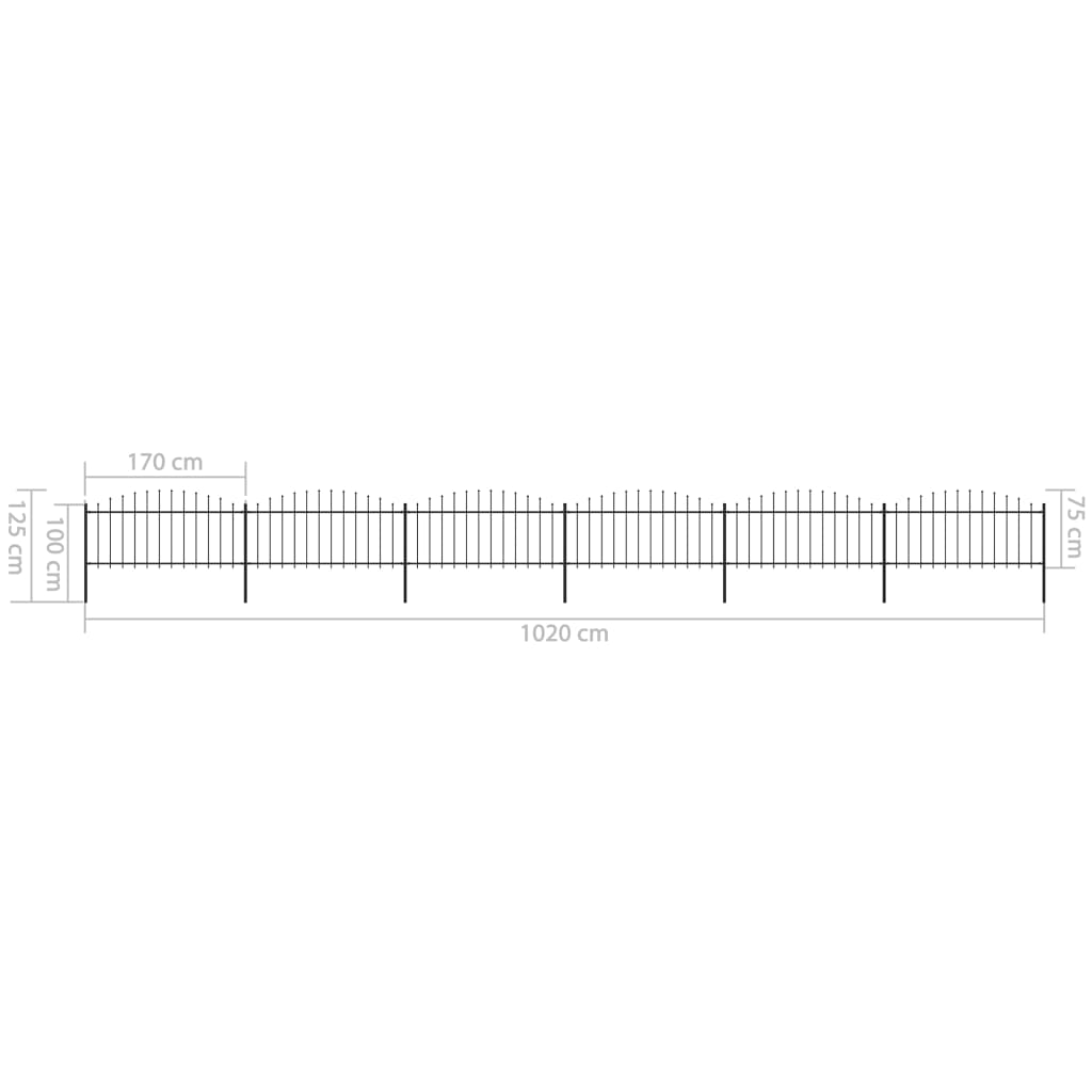 vidaXL Clôture de jardin à dessus en lance Acier (0,5-0,75)x10,2m Noir