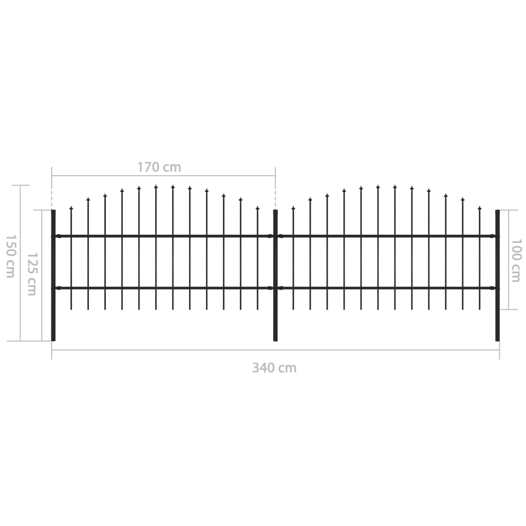 vidaXL Clôture de jardin à dessus en lance Acier (0,75-1)x3,4 m Noir