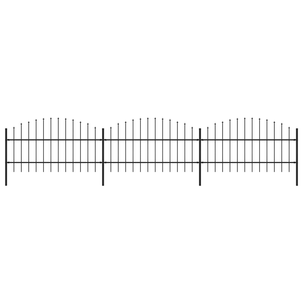 vidaXL Clôture de jardin à dessus en lance Acier (0,75-1)x5,1 m Noir
