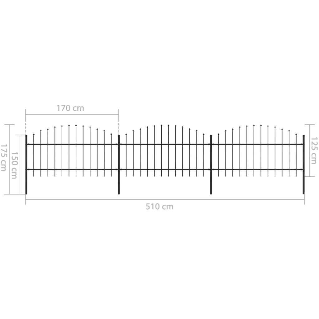 vidaXL Clôture de jardin à dessus en lance Acier (1-1,25)x5,1 m Noir