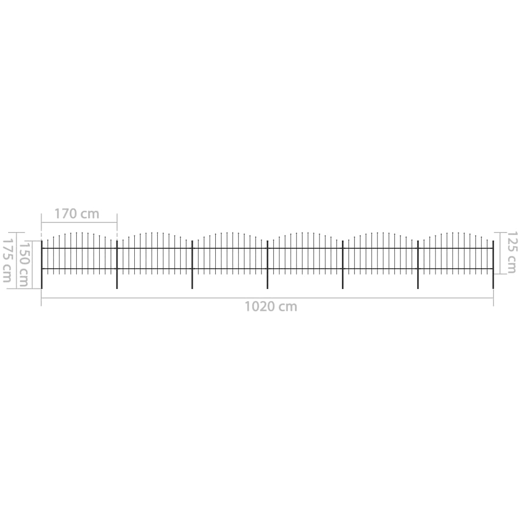 vidaXL Clôture de jardin à dessus en lance Acier (1-1,25)x10,2 m Noir