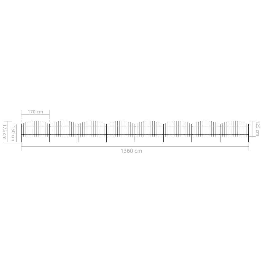 vidaXL Clôture de jardin à dessus en lance Acier (1-1,25)x13,6 m Noir