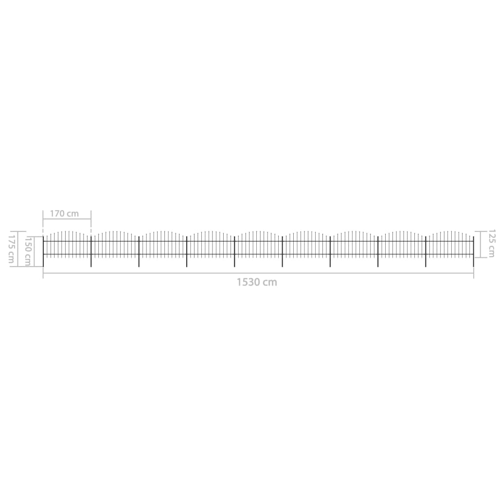 vidaXL Clôture de jardin à dessus en lance Acier (1-1,25)x15,3 m Noir