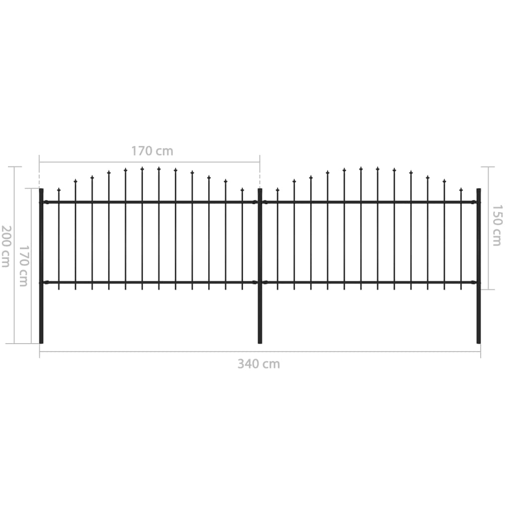 vidaXL Clôture de jardin à dessus en lance Acier (1,25-1,5)x3,4 m Noir