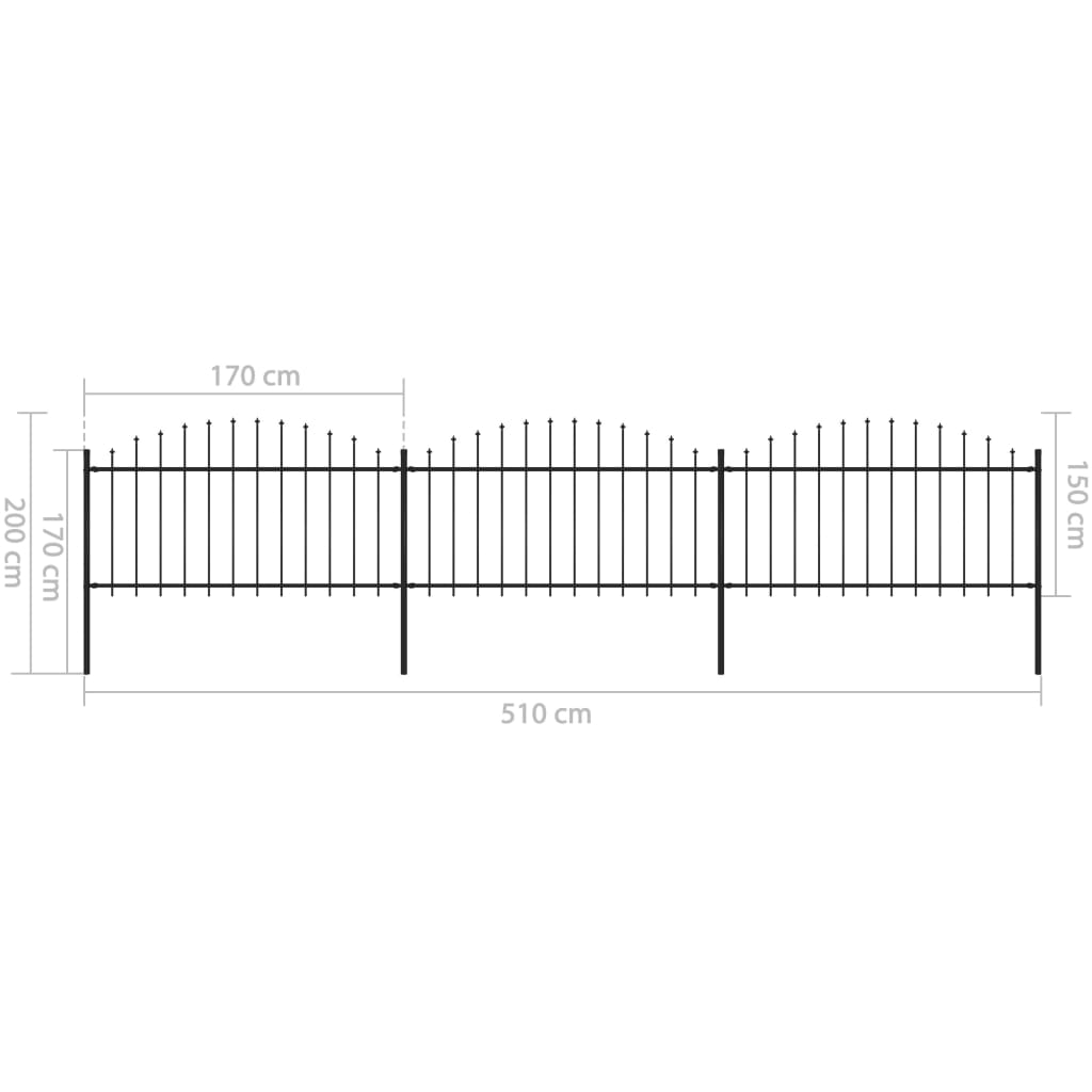 vidaXL Clôture de jardin à dessus en lance Acier (1,25-1,5)x5,1 m Noir