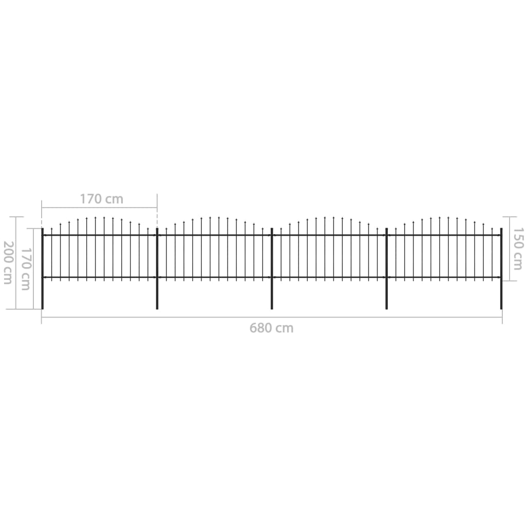 vidaXL Clôture de jardin à dessus en lance Acier (1,25-1,5)x6,8 m Noir