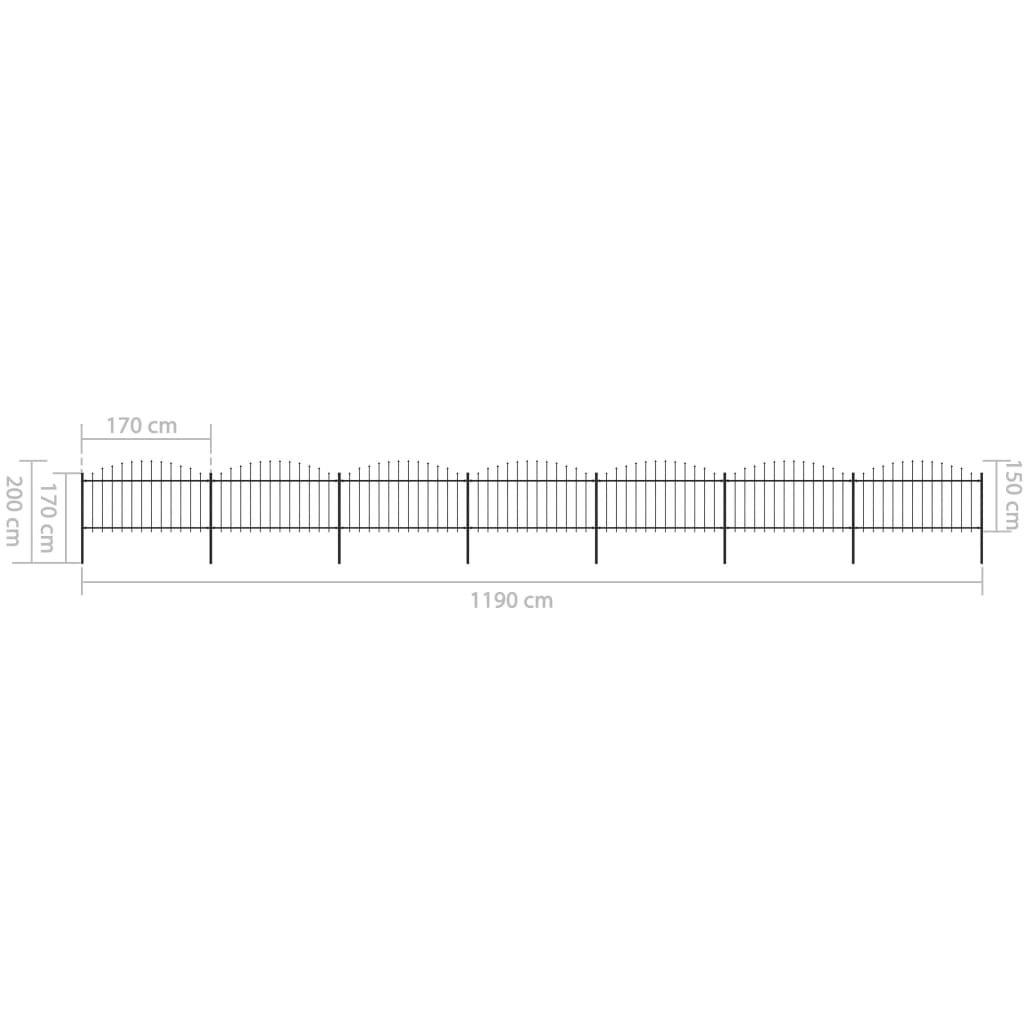 vidaXL Clôture de jardin à dessus en lance Acier (1,25-1,5)x11,9m Noir