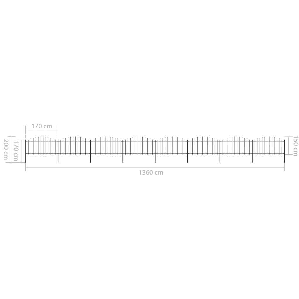 vidaXL Clôture de jardin à dessus en lance Acier (1,25-1,5)x13,6m Noir