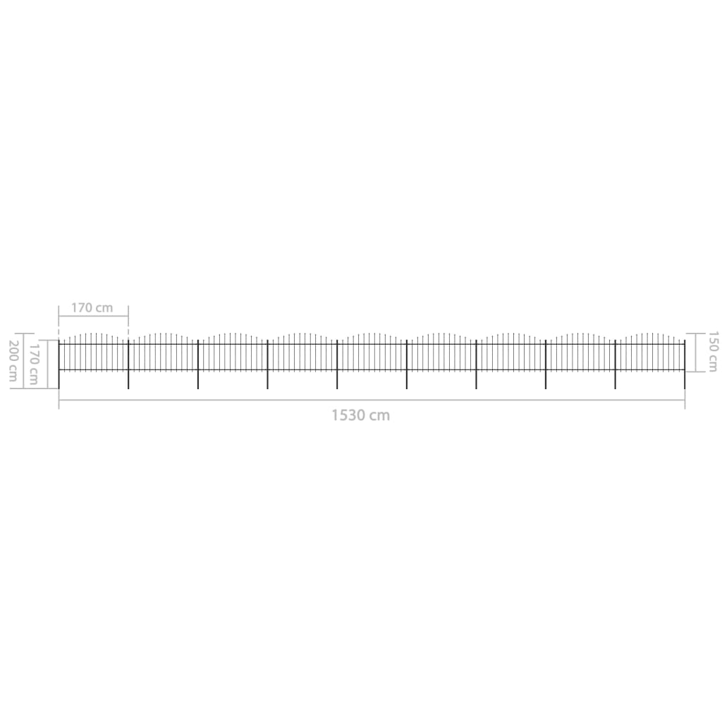 vidaXL Clôture de jardin à dessus en lance Acier (1,25-1,5)x15,3m Noir