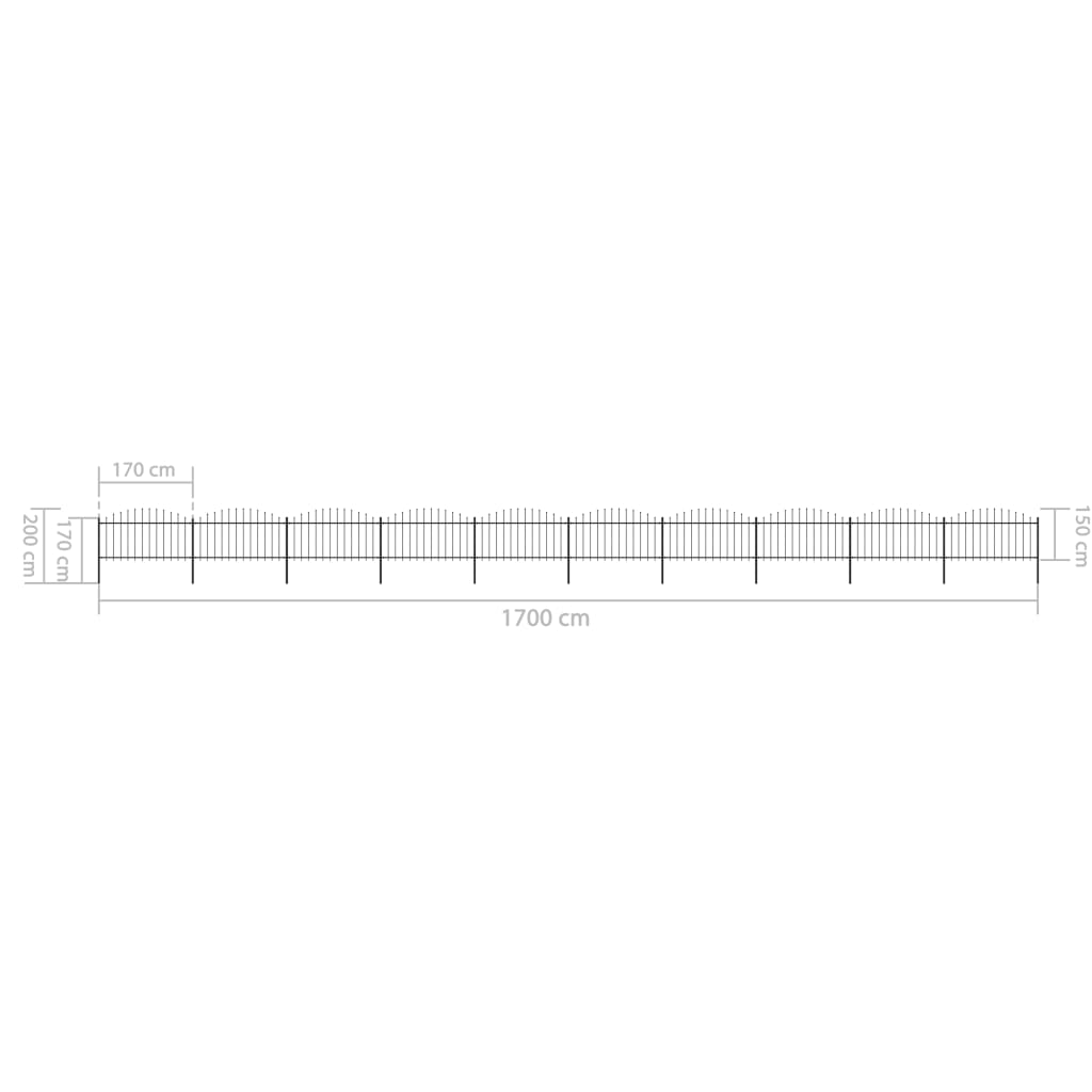 vidaXL Clôture de jardin à dessus en lance Acier (1,25-1,5)x17 m Noir
