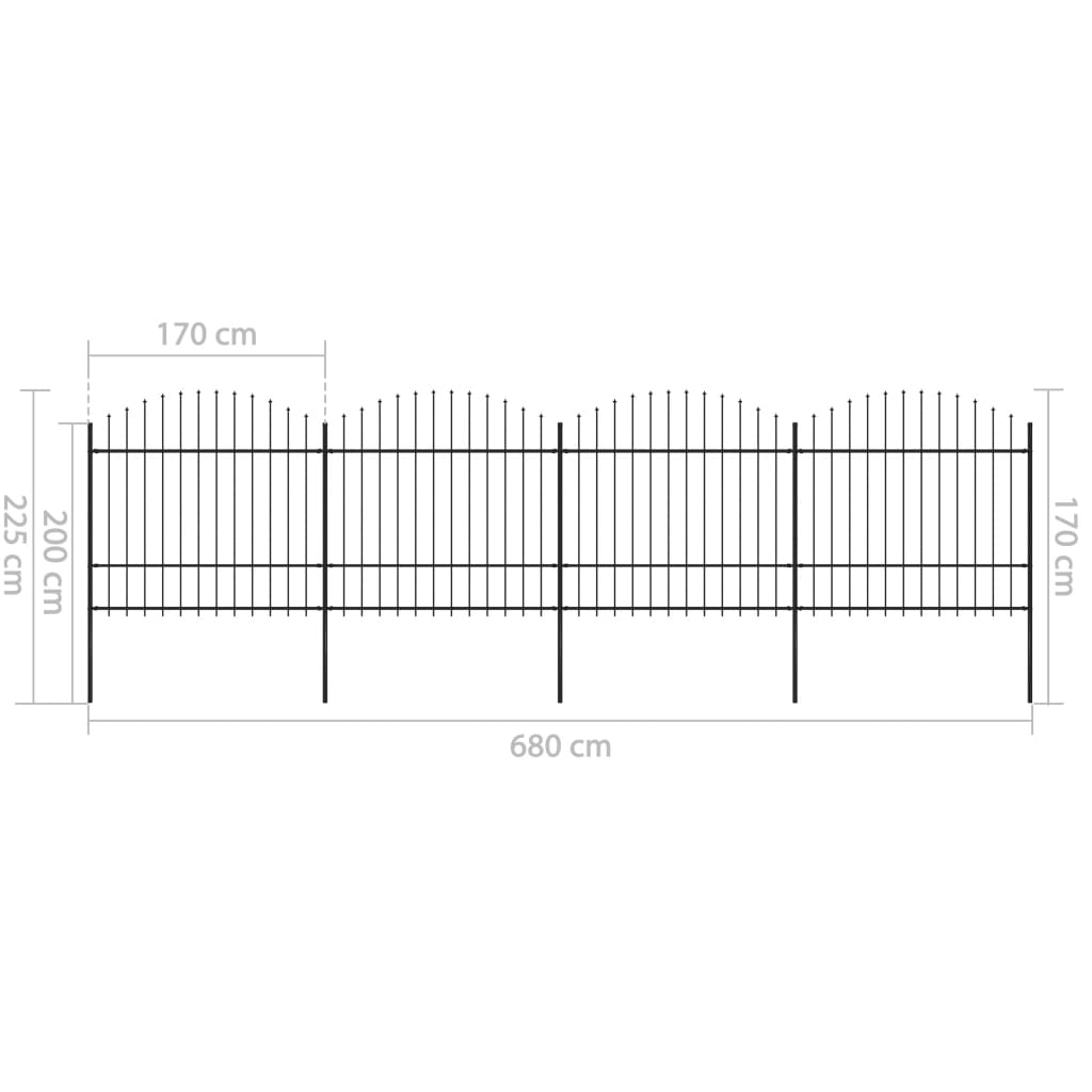 vidaXL Clôture de jardin à dessus en lance Acier (1,5-1,75)x6,8 m Noir