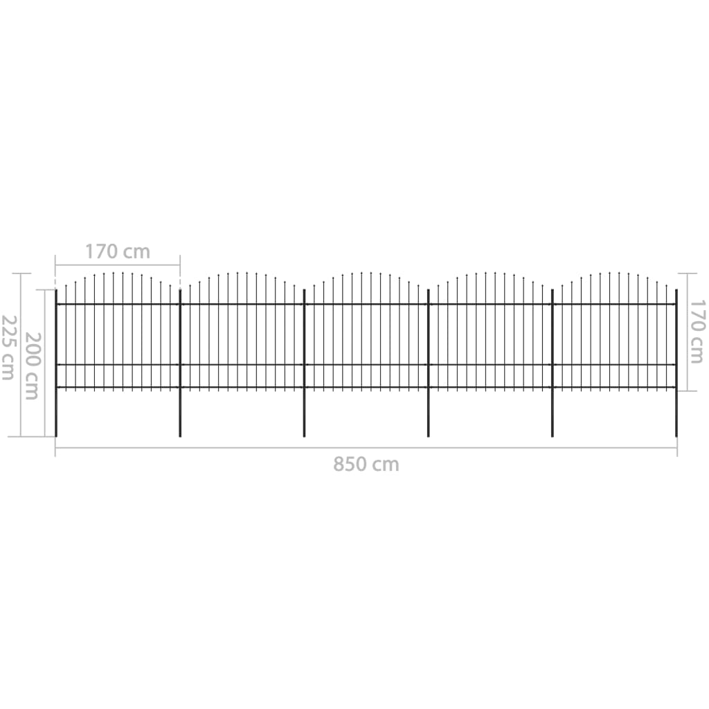 vidaXL Clôture de jardin à dessus en lance Acier (1,5-1,75)x8,5 m Noir