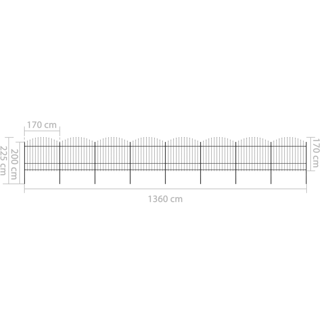 vidaXL Clôture de jardin à dessus en lance Acier (1,5-1,75)x13,6m Noir