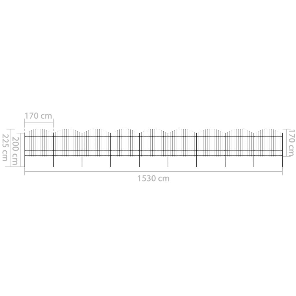 vidaXL Clôture de jardin à dessus en lance Acier (1,5-1,75)x15,3m Noir