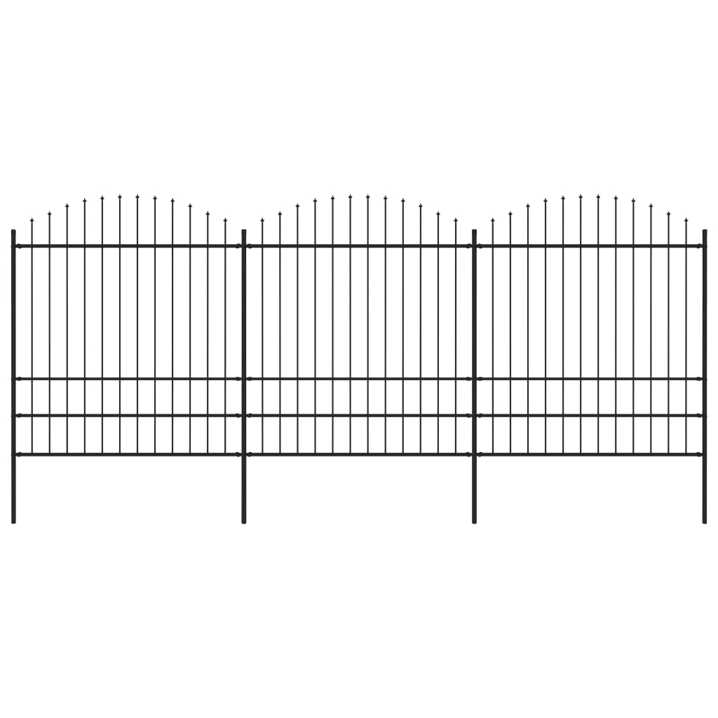 vidaXL Clôture de jardin à dessus en lance Acier (1,75-2)x5,1 m Noir