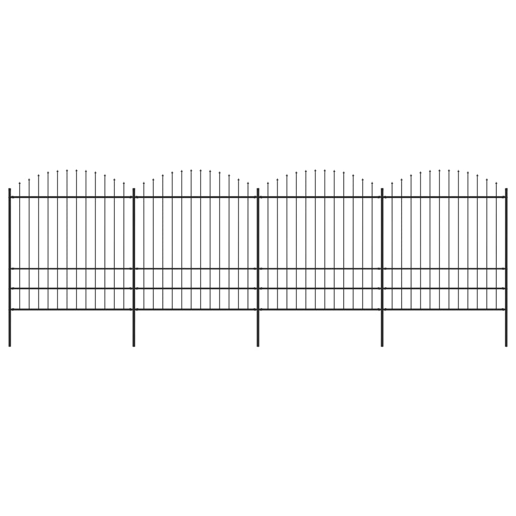 vidaXL Clôture de jardin à dessus en lance Acier (1,75-2)x6,8 m Noir