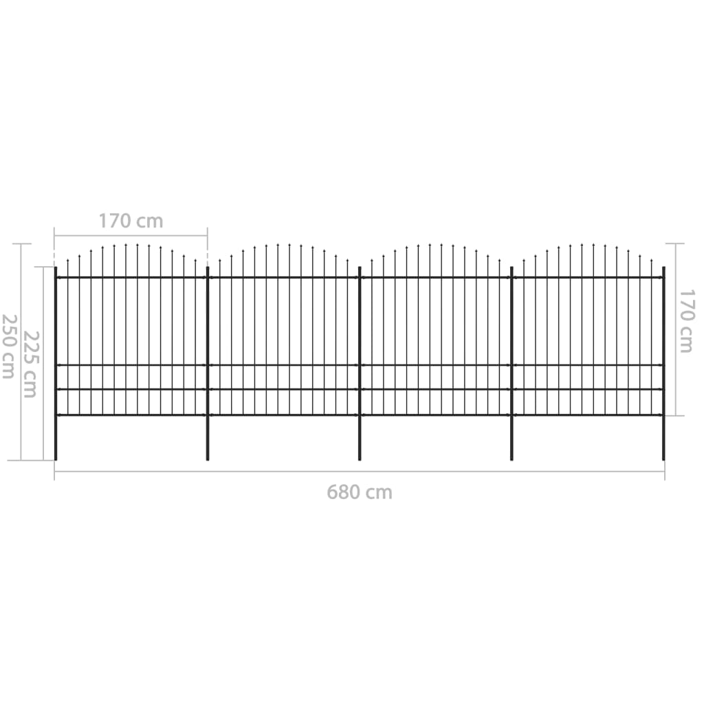 vidaXL Clôture de jardin à dessus en lance Acier (1,75-2)x6,8 m Noir