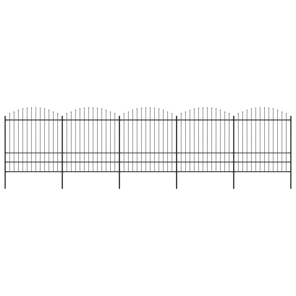 vidaXL Clôture de jardin à dessus en lance Acier (1,75-2)x8,5 m Noir