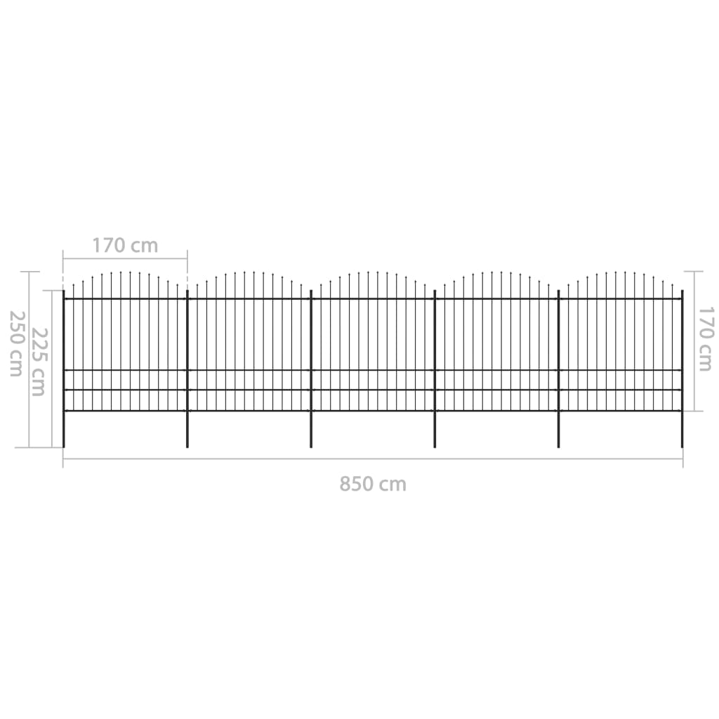 vidaXL Clôture de jardin à dessus en lance Acier (1,75-2)x8,5 m Noir