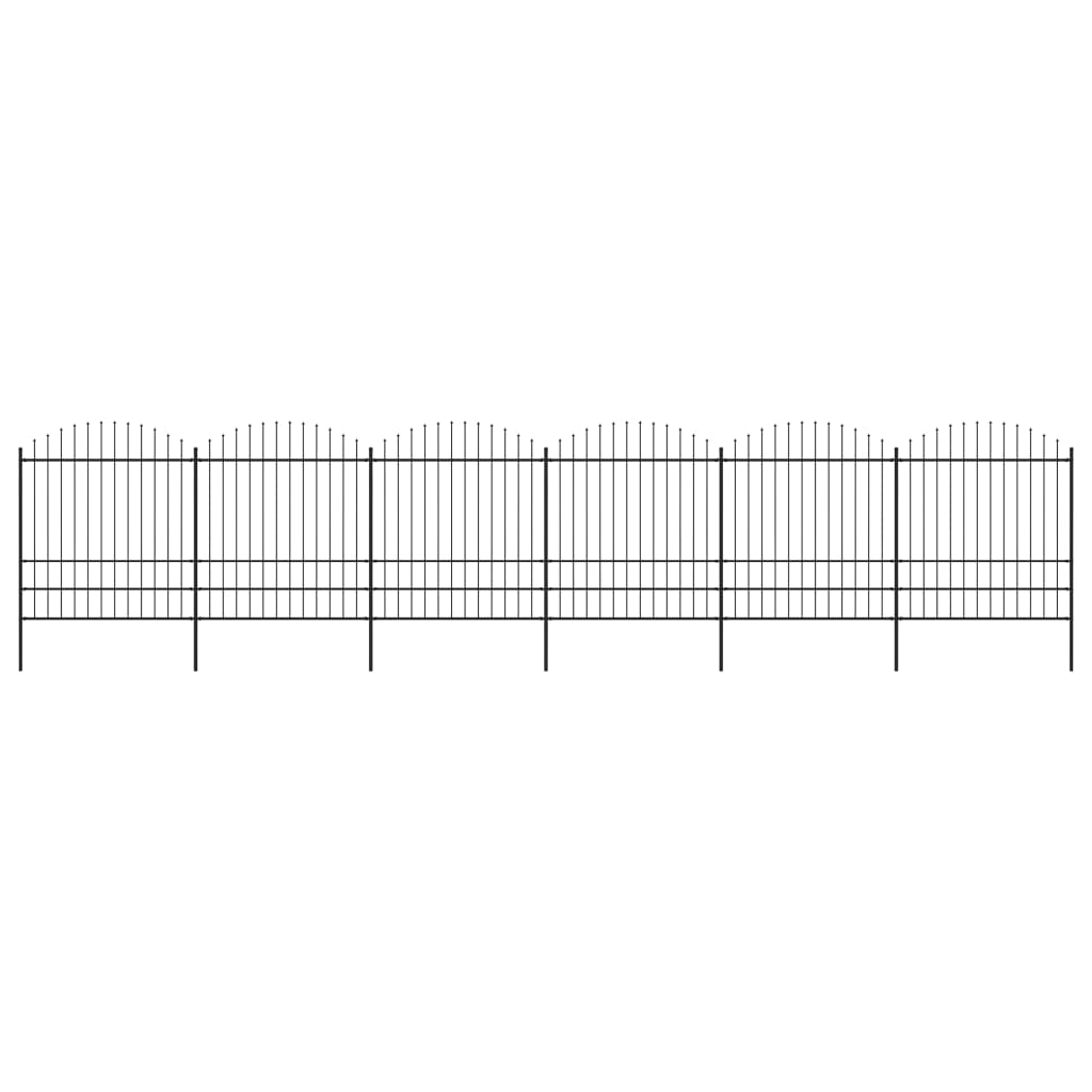 vidaXL Clôture de jardin à dessus en lance Acier (1,75-2)x10,2 m Noir