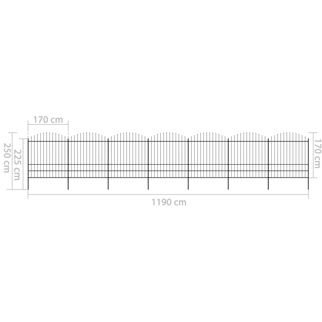 vidaXL Clôture de jardin à dessus en lance Acier (1,75-2)x11,9 m Noir