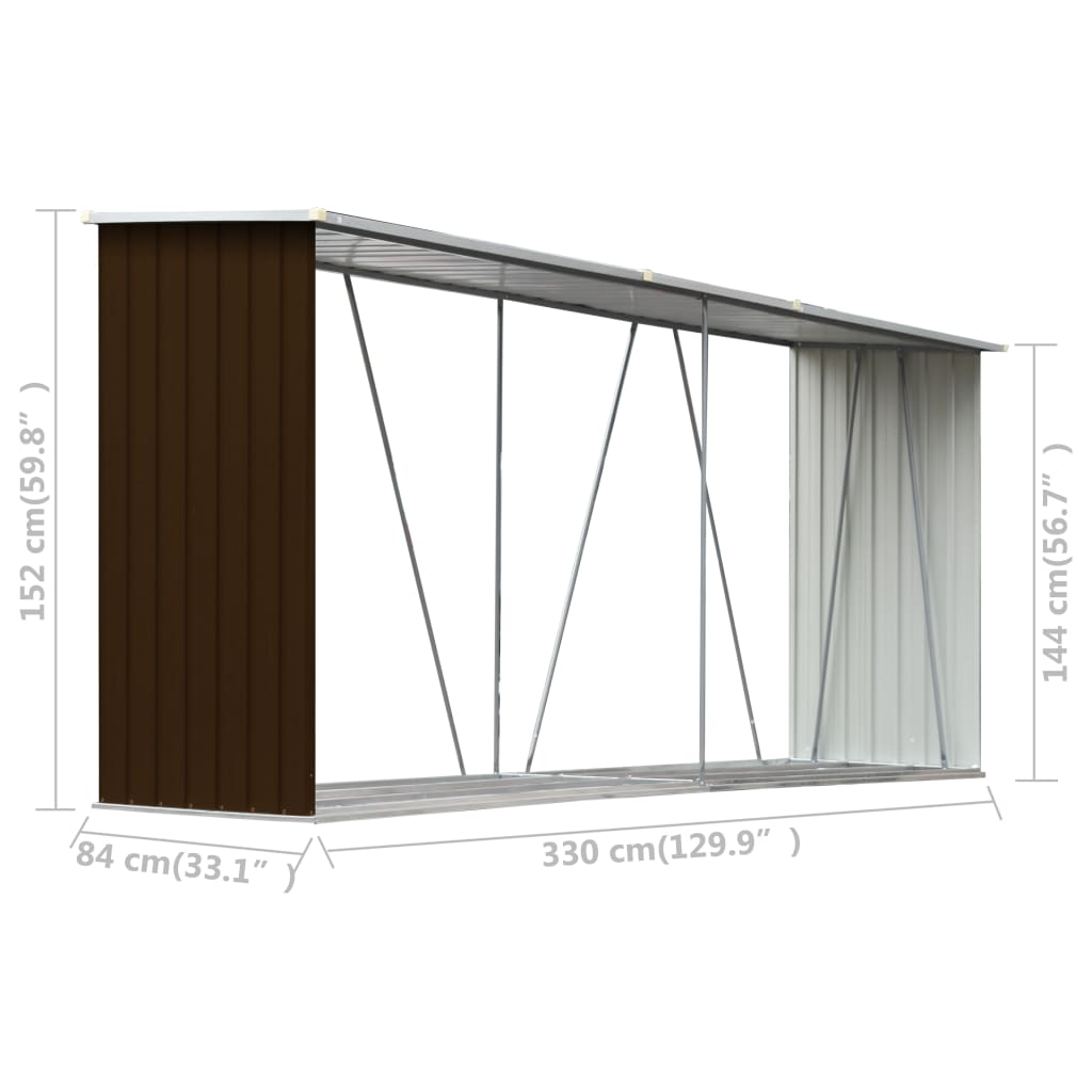 vidaXL Abri de stockage de bois Acier galvanisé 330x84x152 cm Marron