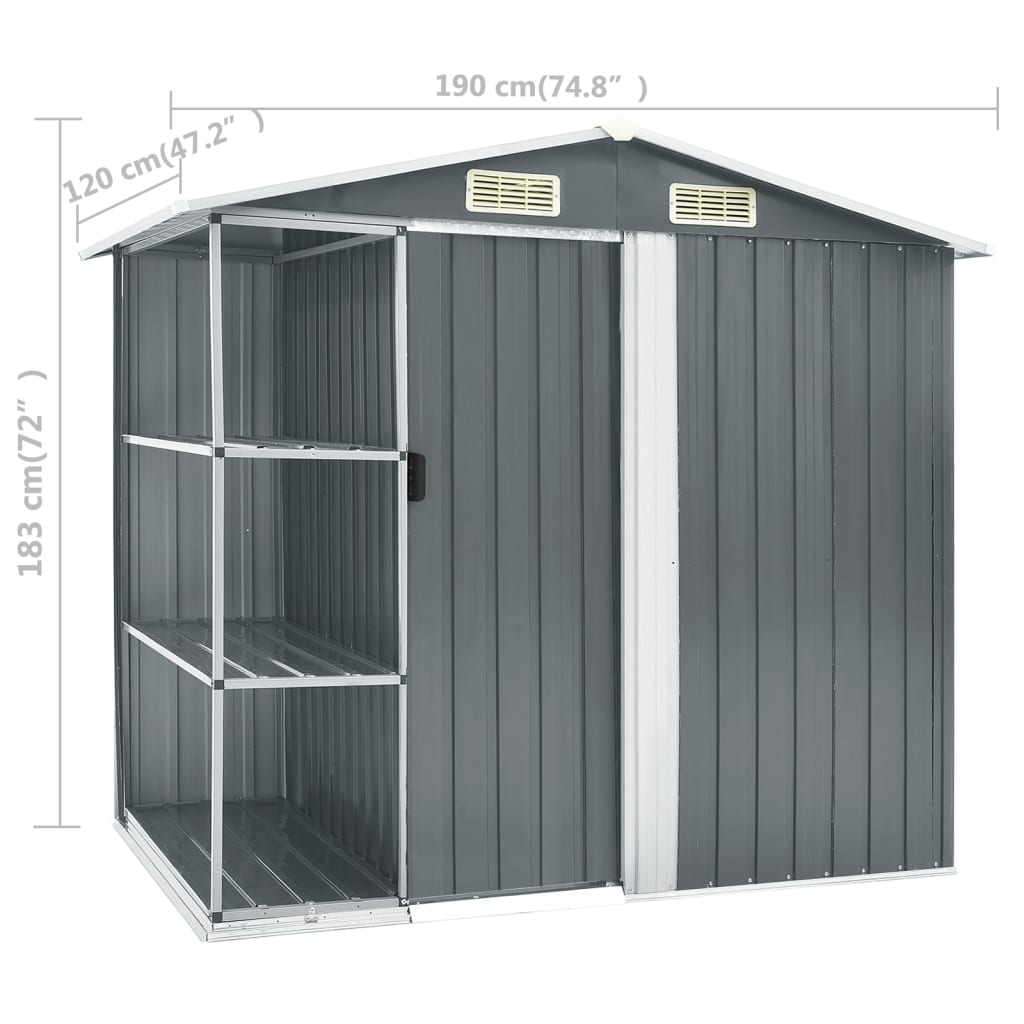 vidaXL Abri de jardin avec étagère Gris 205x130x183 cm Fer