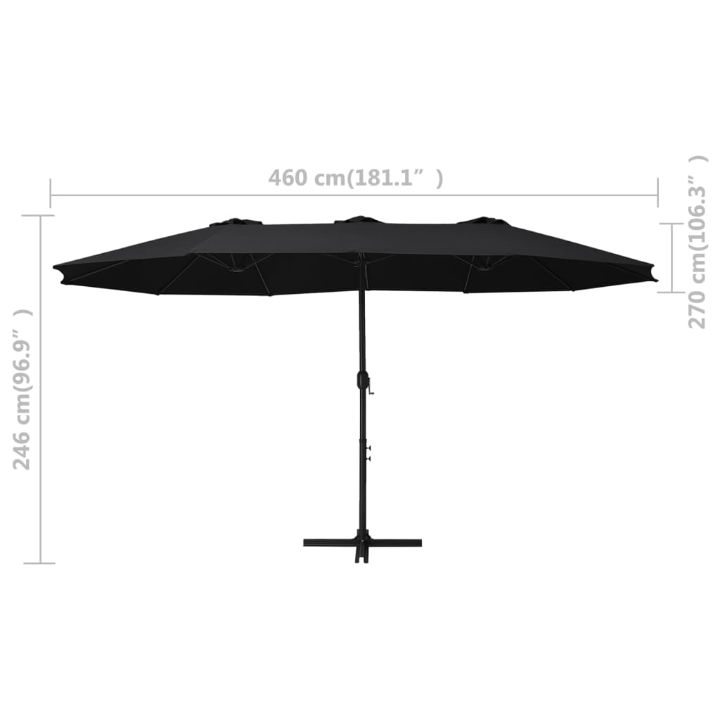 vidaXL Parasol d'extérieur et poteau en aluminium 460 x 270 cm Noir
