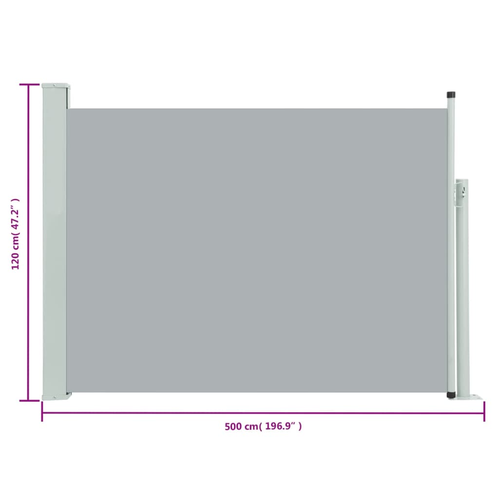 vidaXL Auvent latéral rétractable de patio 120x500 cm Gris