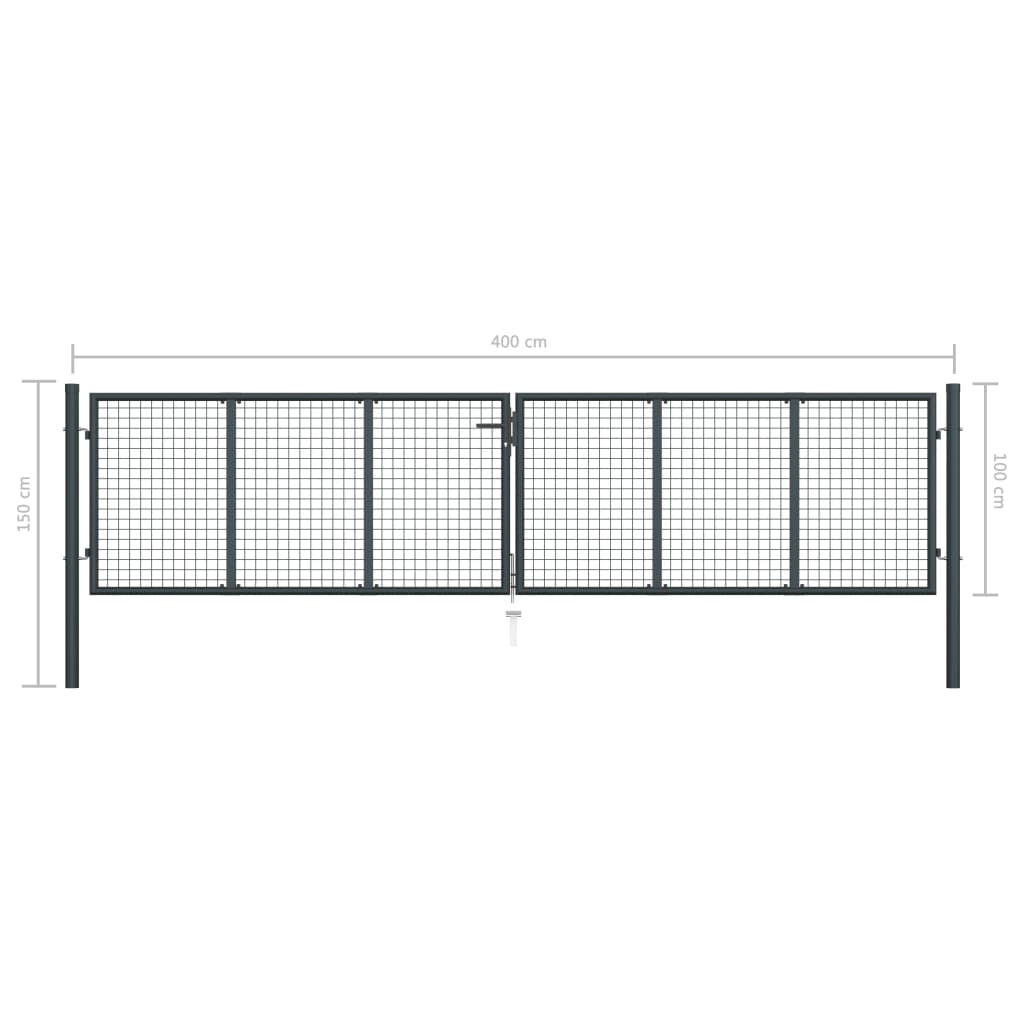 vidaXL Portail en maille de jardin Acier galvanisé 400 x 150 cm Gris