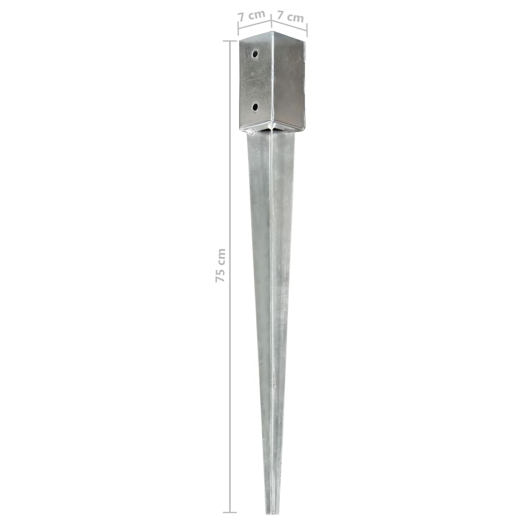 vidaXL Piquets au sol 6 pcs Argenté 7x7x75 cm Acier galvanisé