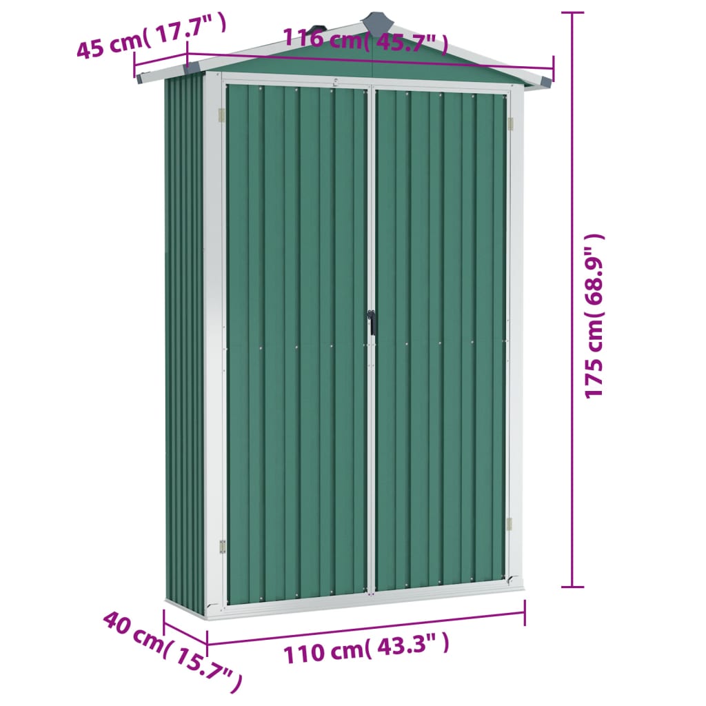 vidaXL Abri de jardin Vert 116x45x175 cm Acier galvanisé