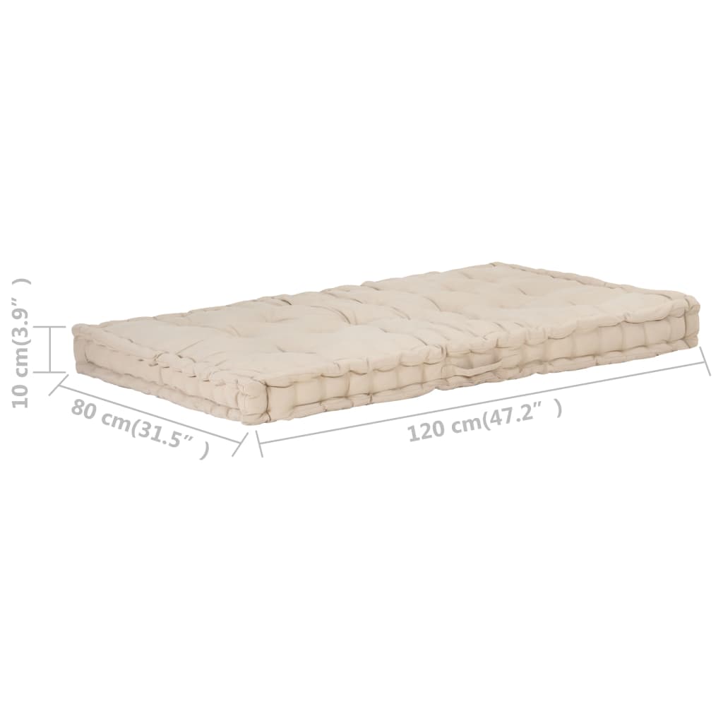 vidaXL Coussin de plancher de palette Coton 120x80x10 cm Beige