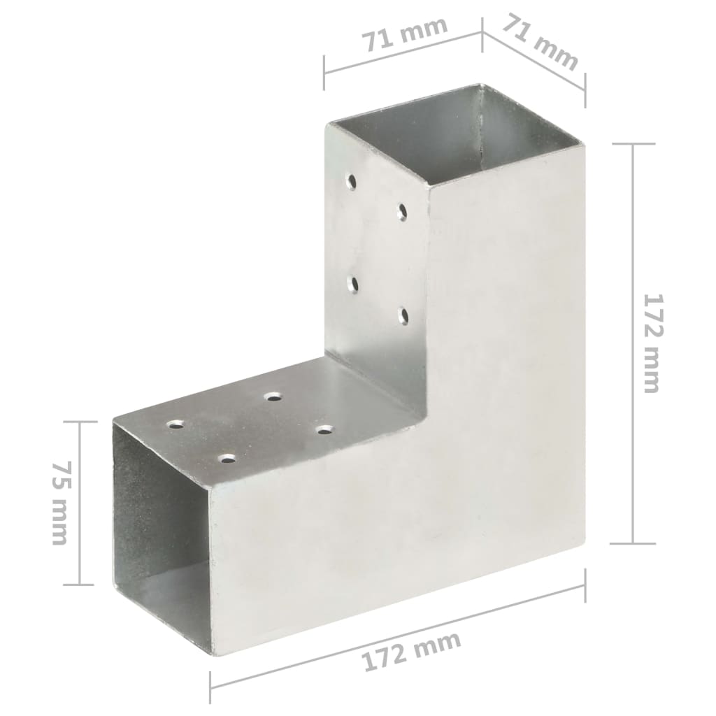 vidaXL Connecteurs de poteau 4 pcs Forme en L Métal galvanisé 71x71 mm
