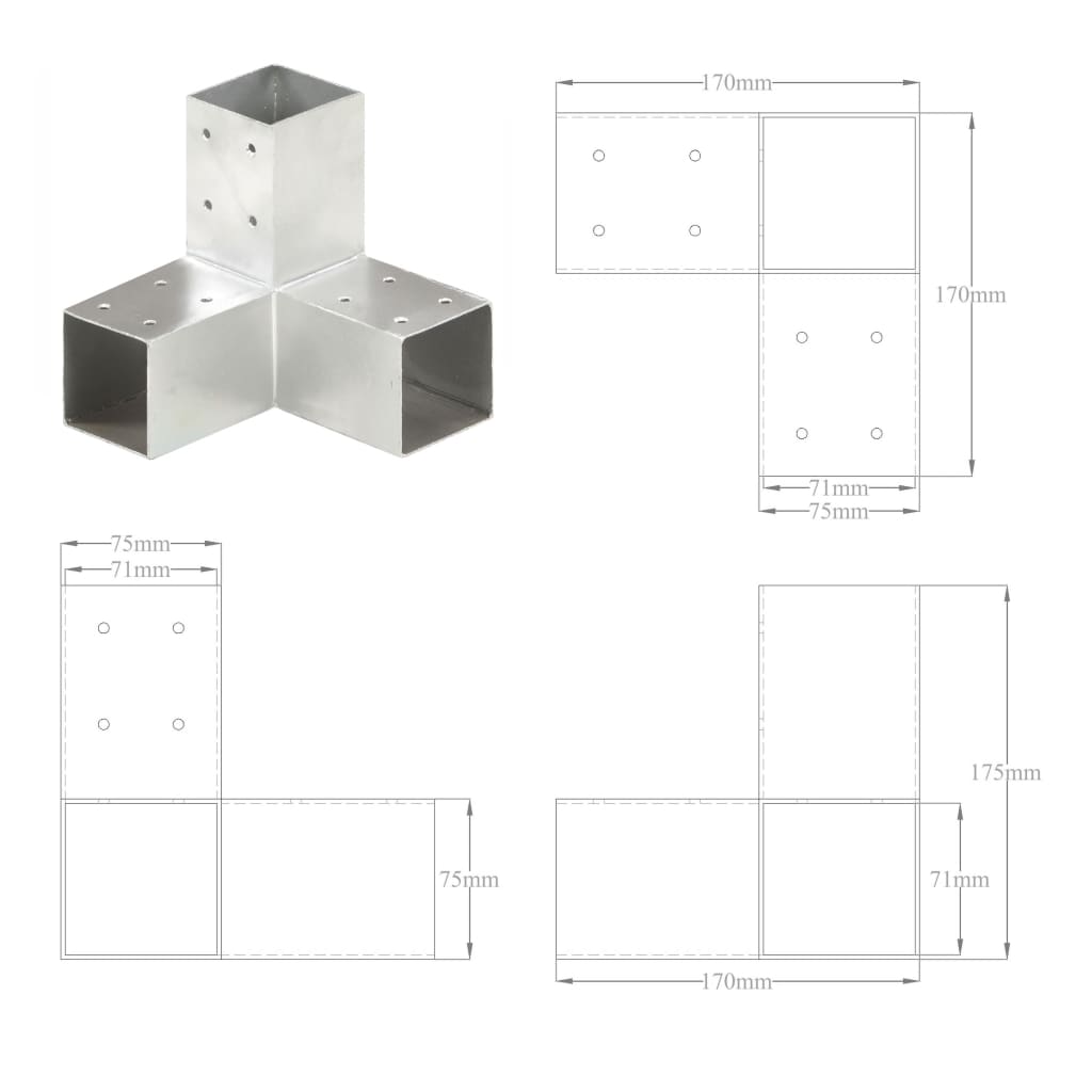 vidaXL Connecteur de poteau Forme en Y Métal galvanisé 71x71 mm