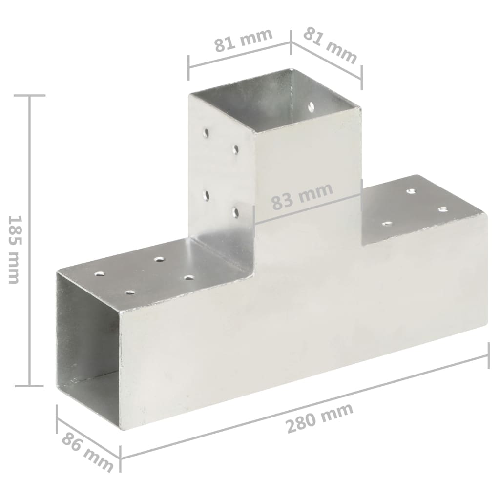 vidaXL Connecteurs de poteau 4 pcs Forme en T Métal galvanisé 81x81 mm