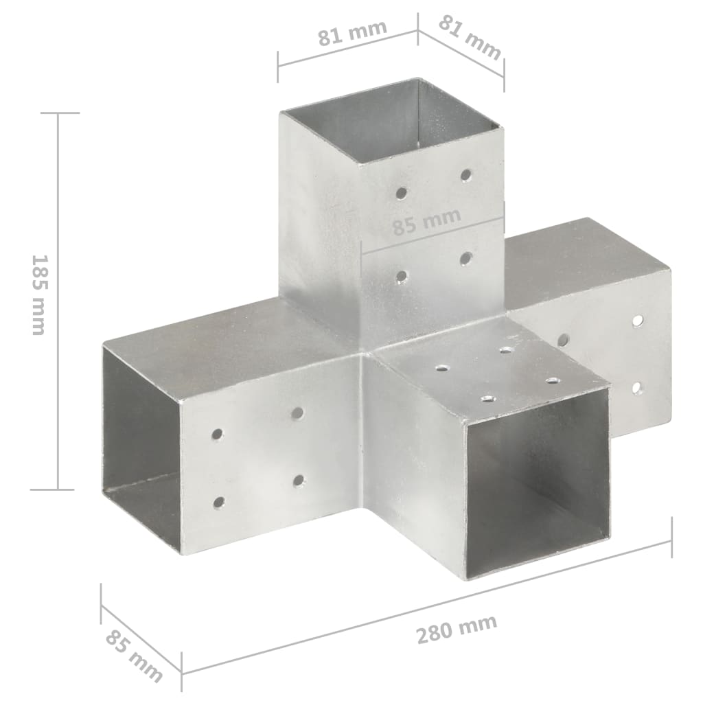 vidaXL Connecteur de poteau Forme en X Métal galvanisé 81x81 mm