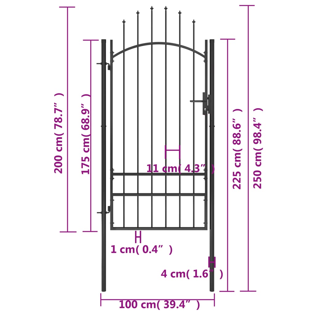 vidaXL Portail de jardin Acier 1x2,5 m Noir