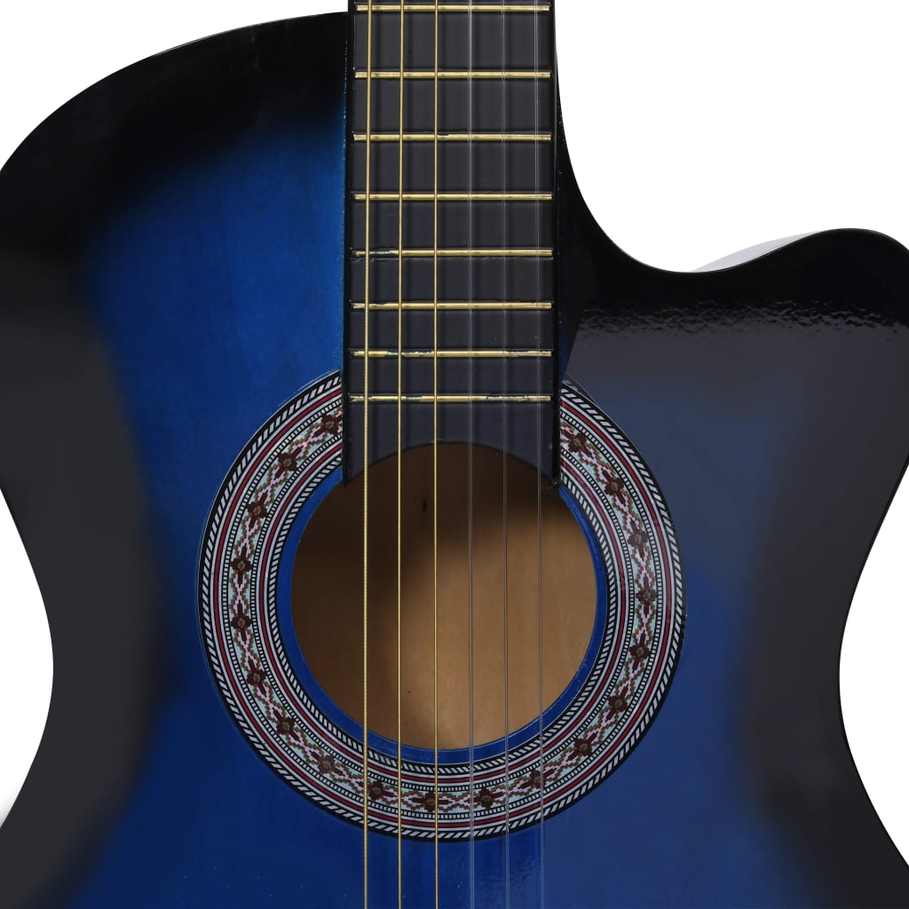 vidaXL Ensemble de guitare découpée classique 12 pcs 6 cordes Bleu 38"
