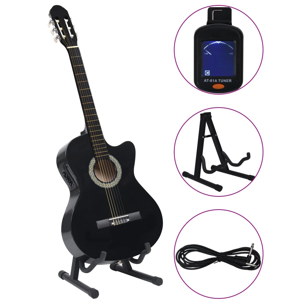 vidaXL Jeu de guitare 12pcs occidental avec égaliseur et 6 cordes Noir