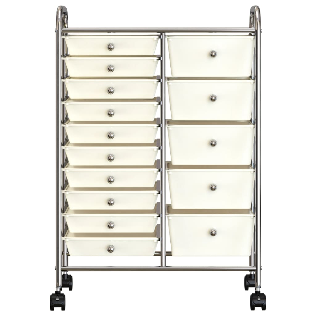 vidaXL Chariot de rangement mobile à 15 tiroirs XXL Blanc Plastique