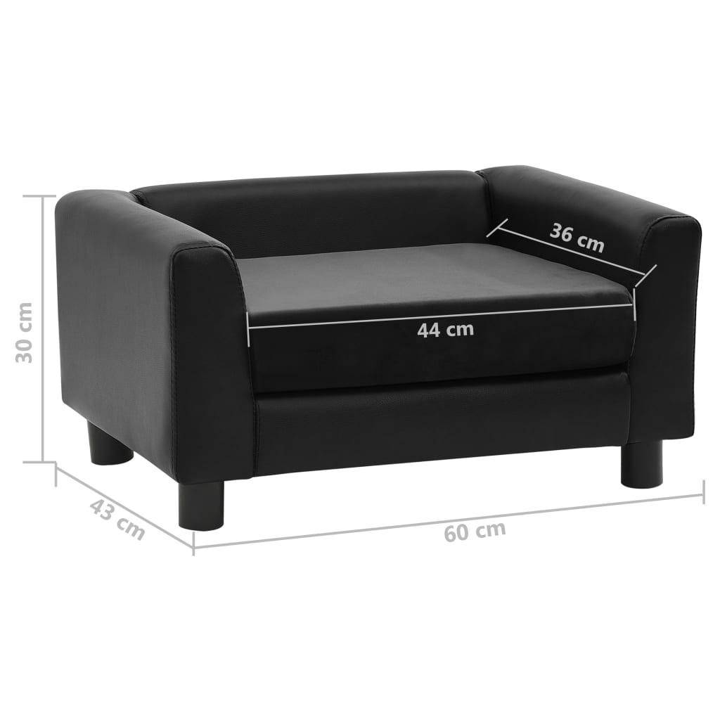 vidaXL Canapé pour chien Noir 60x43x30 cm Peluche et similicuir