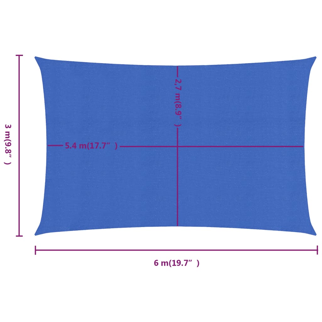 vidaXL Voile d'ombrage 160 g/m² rectangulaire bleu 3x6 m PEHD