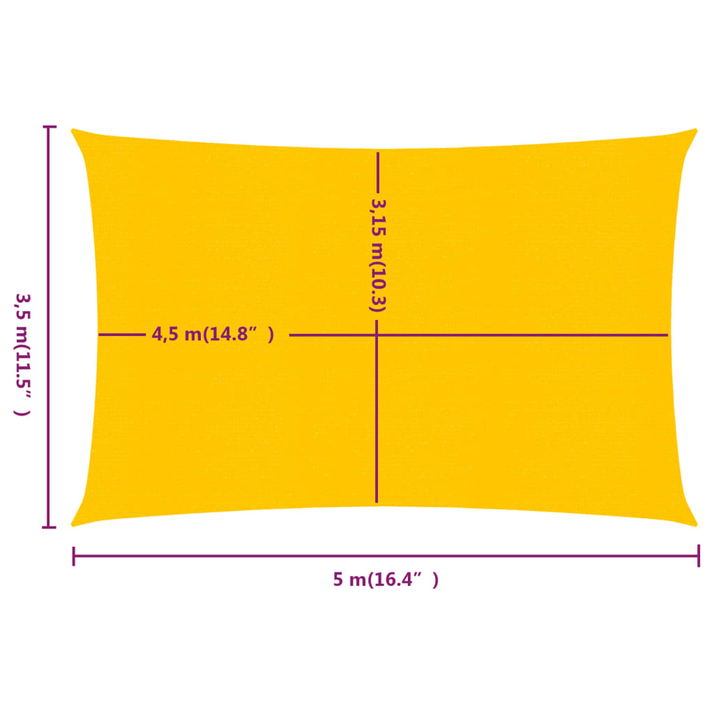 vidaXL Voile d'ombrage 160 g/m² rectangulaire jaune 3,5x5 m PEHD