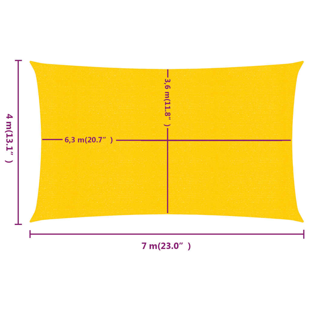 vidaXL Voile d'ombrage 160 g/m² rectangulaire jaune 4x7 m PEHD