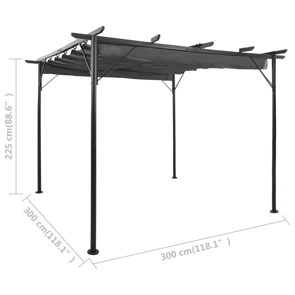 vidaXL Pergola avec toit rétractable anthracite 3x3 m acier 180 g/m²